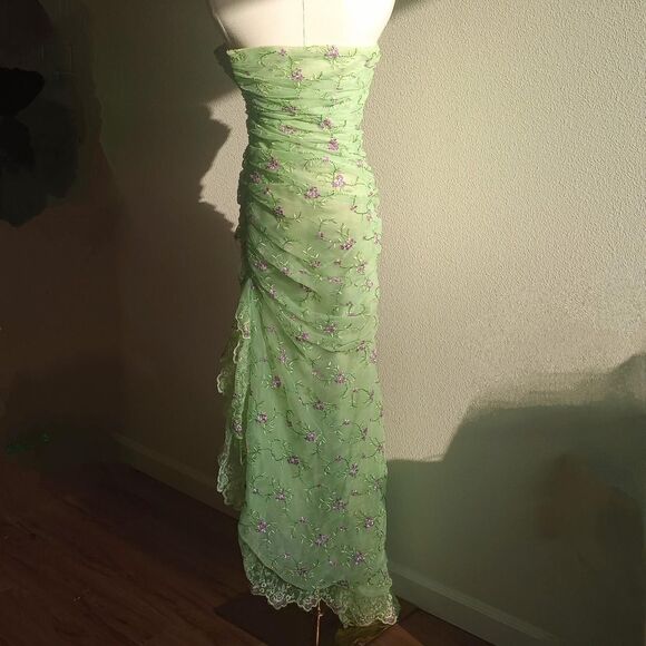 Y2K Designer Floral Beaded Fairy Prom Dress - Picture 2 of 6